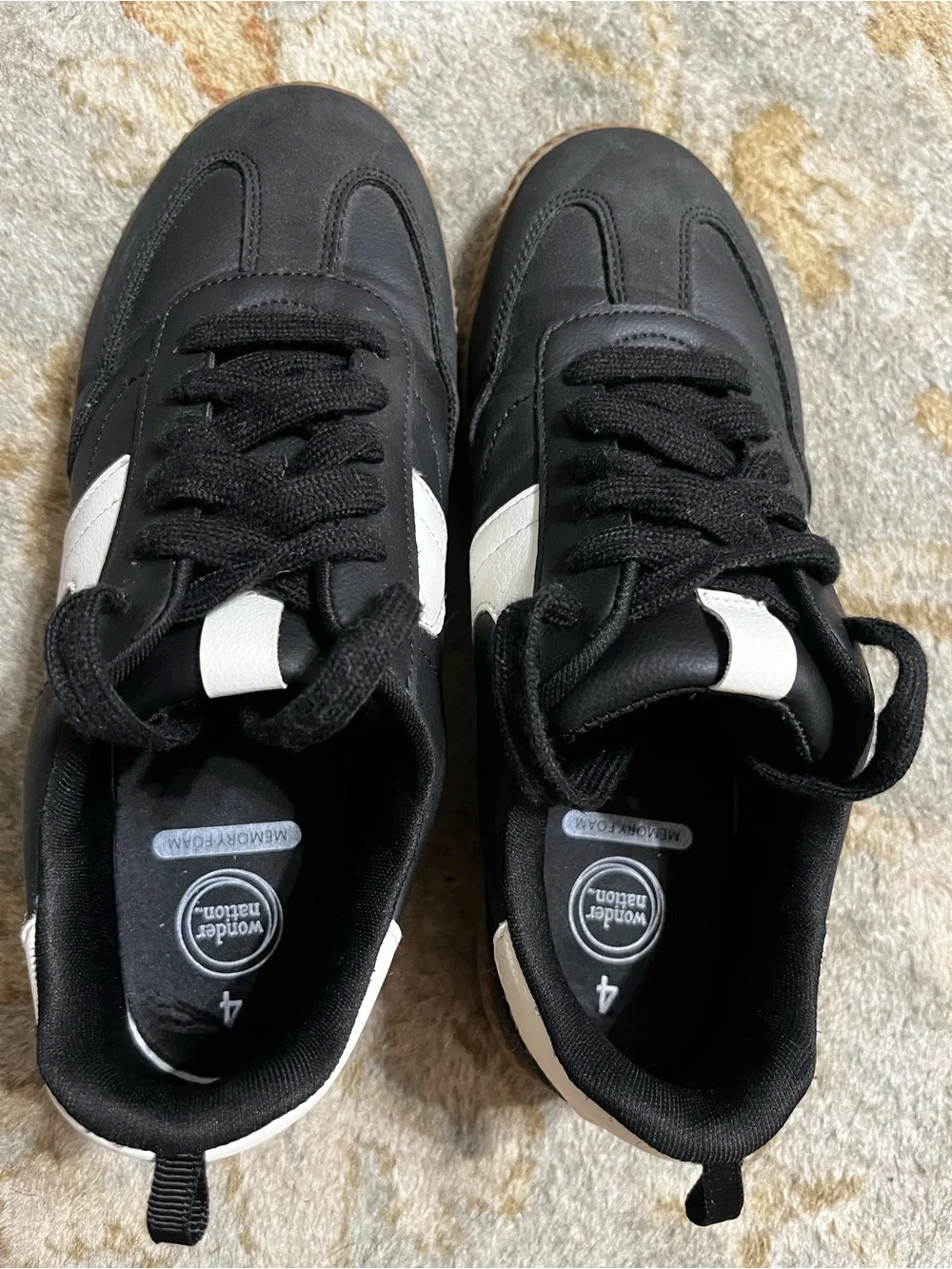 Boys Black Sneakers with White Stripe and Gum Sole, worn once